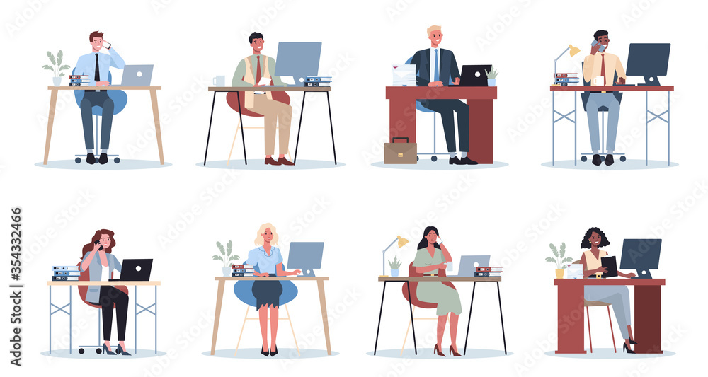 Office worker set. Business people character in office. Person in suit