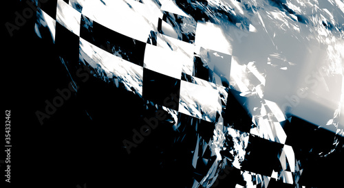Creative solution of the racing flag concept - grunge style, there is graininess, blur. The theme of speed, the spirit of competition.