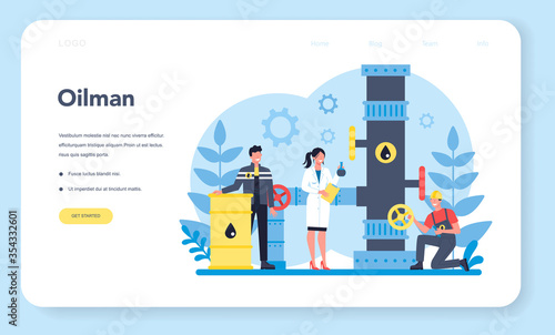 Oilman and petroleum industry web banner or landing page