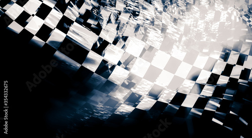 Creative solution of the racing flag concept - grunge style, there is graininess, blur. The theme of speed, the spirit of competition.