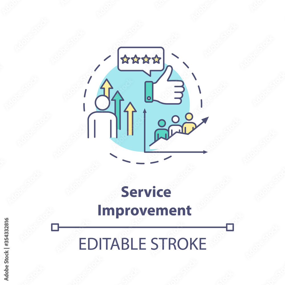 Service improvement concept icon. Customer satisfaction level. Sharing economy business model benefit idea thin line illustration. Vector isolated outline RGB color drawing. Editable stroke