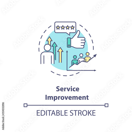 Service improvement concept icon. Customer satisfaction level. Sharing economy business model benefit idea thin line illustration. Vector isolated outline RGB color drawing. Editable stroke