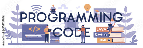 Programming code typographic header concept. Idea of working