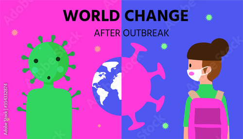 world change after corona virus outbreak,COVID-19 pandemic,New normal lifestyle concept,People wearing medical (surgical) mask and living together with the coronavirus,vector illustration for graphic