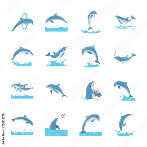 Set Of Cartoon Dolphins 