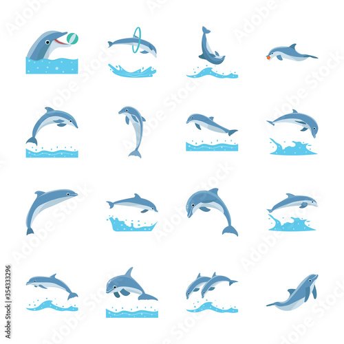 Fototapeta Naklejka Na Ścianę i Meble -  Jumping Dolphins Icons 