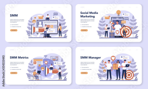 SMM social media marketing web banner or landing page set.