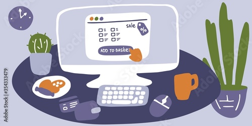 Online shopping. Shopping at home, e-commerce concept. Flat vector illustration