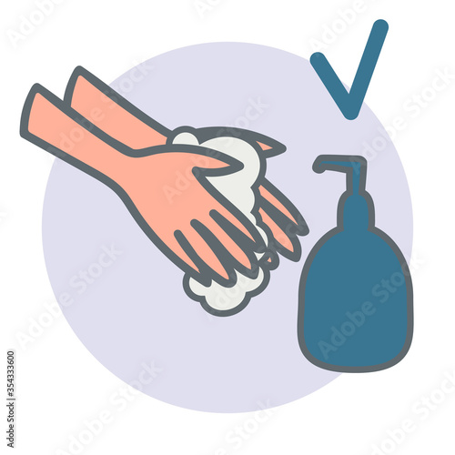 Close-up hands using soap. Concept measure to prevent coronavirus spreading during quarantine time 2019nCoV virus protection.Stock vector cartoon illustrations isolated on white background.
