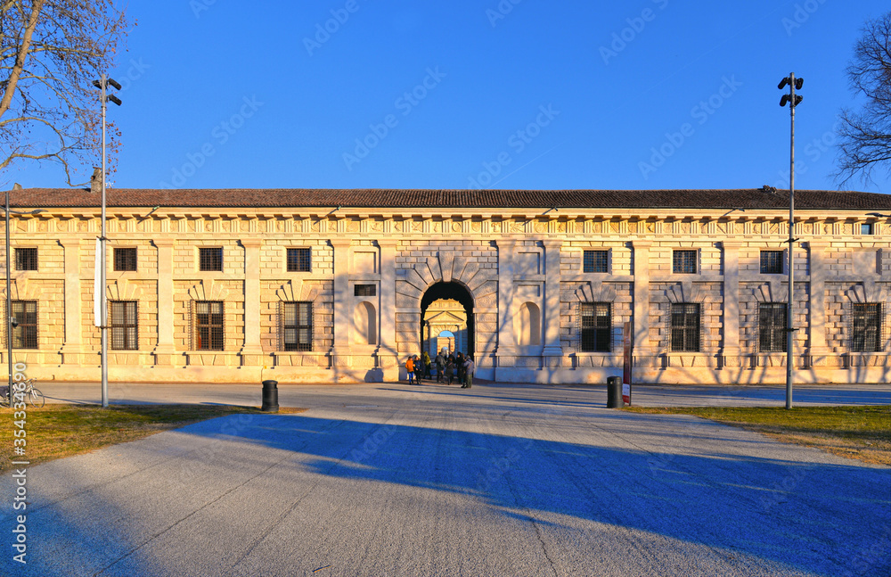 MANTUA, ITALY  Entrance of palazzo te in Mantua is a famous place, museum, and tourist attraction. the palace was built for Gonzaga family, One of the city important historical architecture