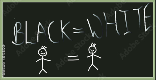 concept of  anti racism written on an black board . all are human beings