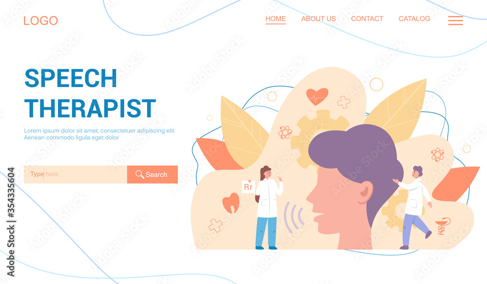 Obraz premium Speech therapist web banner or landing page set. Didactic correction