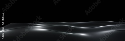Black liquid wave luxury premium pattern flying into digital technologic panorama animation 3D rendering