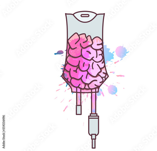 Iv bag with brain. Creativity development or education concept.