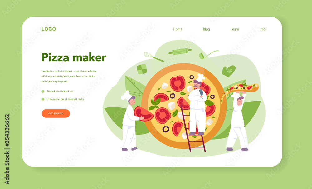 Pizzeria web banner or landing page. Chef cooking tasty delicious Pizzeria web banner or landing page. Chef cooking tasty delicious