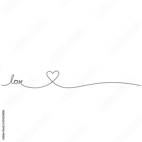 Love text word hand drawing with heart, vector illustration