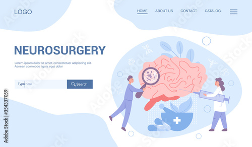 Neurologist web banner or landing page set. Doctor examine huge