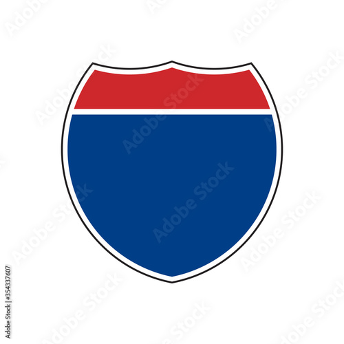 Blank american interstate highway sign, red and blue isolated on white background, vector illustration.