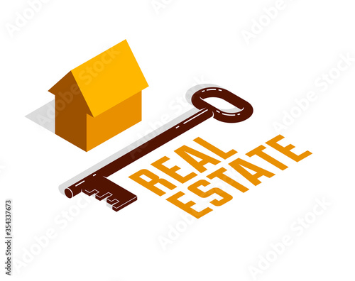 Real estate house simple vector 3d isometric illustration isolated on white, realty concept, icon or logo.