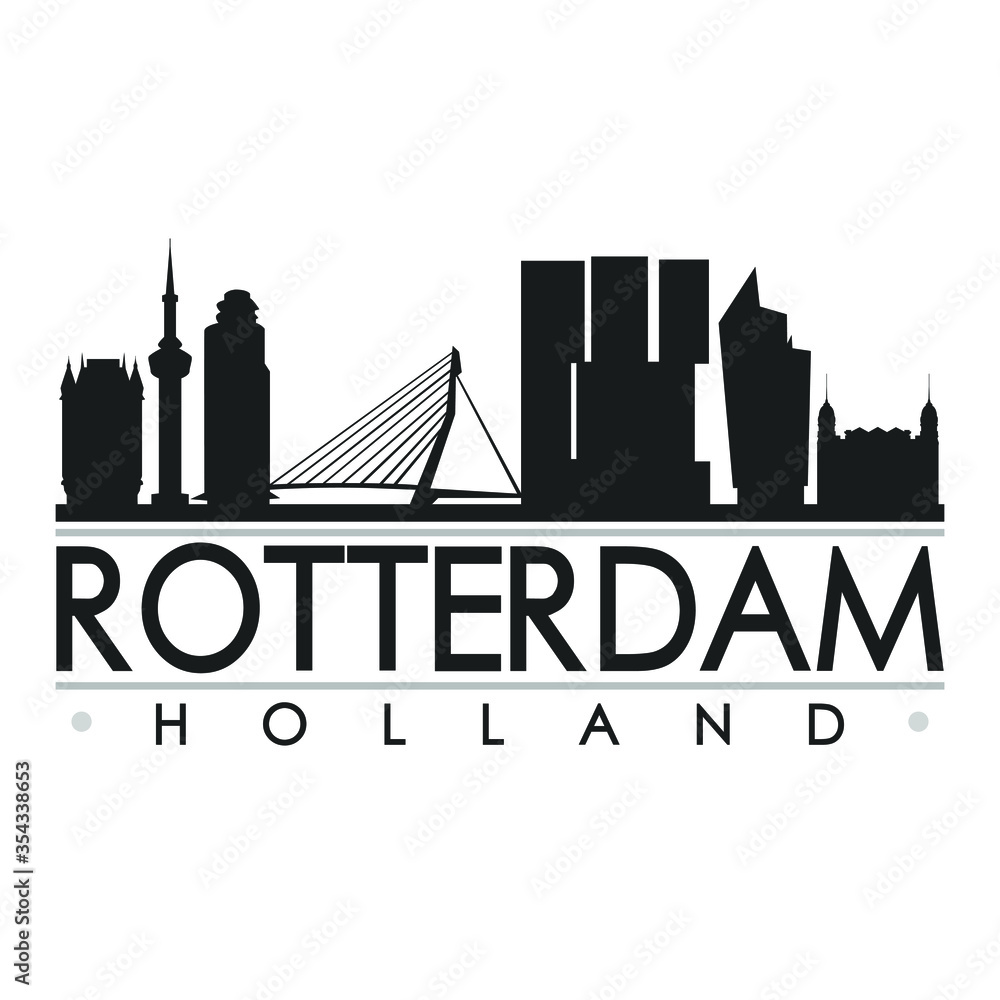 Rotterdam Skyline Silhouette Design City Vector Art