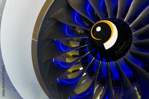 Turbo-jet engine of the plane on close up