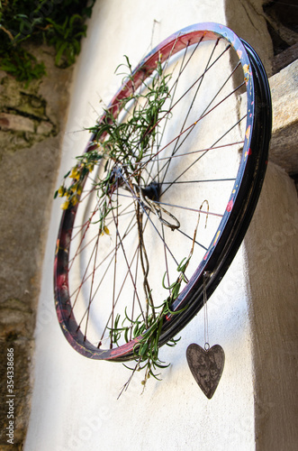 Old bike wheel with heart