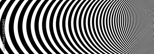 Abstract op art black and white lines in hyper 3D perspective vector abstract background, artistic illustration psychedelic linear pattern, hypnotic optical illusion.