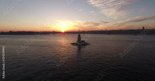 maidens tower bosphorus sunset birds flying