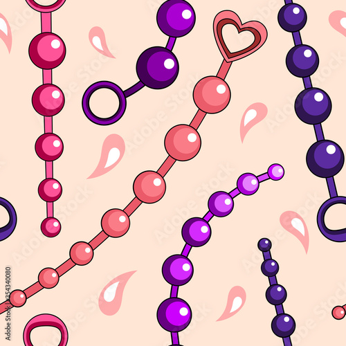 Seamless pattern with cute violet and pink anal plugs (beads).  Ideal for use as wrapping and packaging for sex-shops.