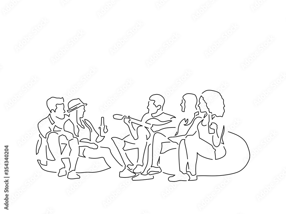 Group of friends having fun line drawing, vector illustration design. Group of friends having fun line drawing, vector illustration design.