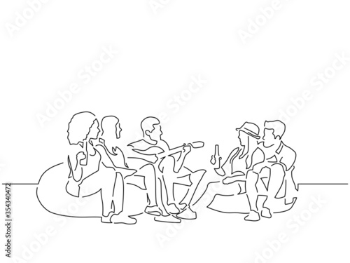 Group of friends having fun line drawing, vector illustration design.