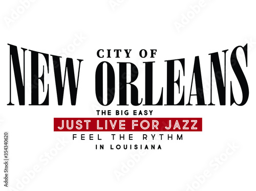 CITY OF NEW ORLEANS, varsity, slogan graphic for t-shirt ,vector with black text