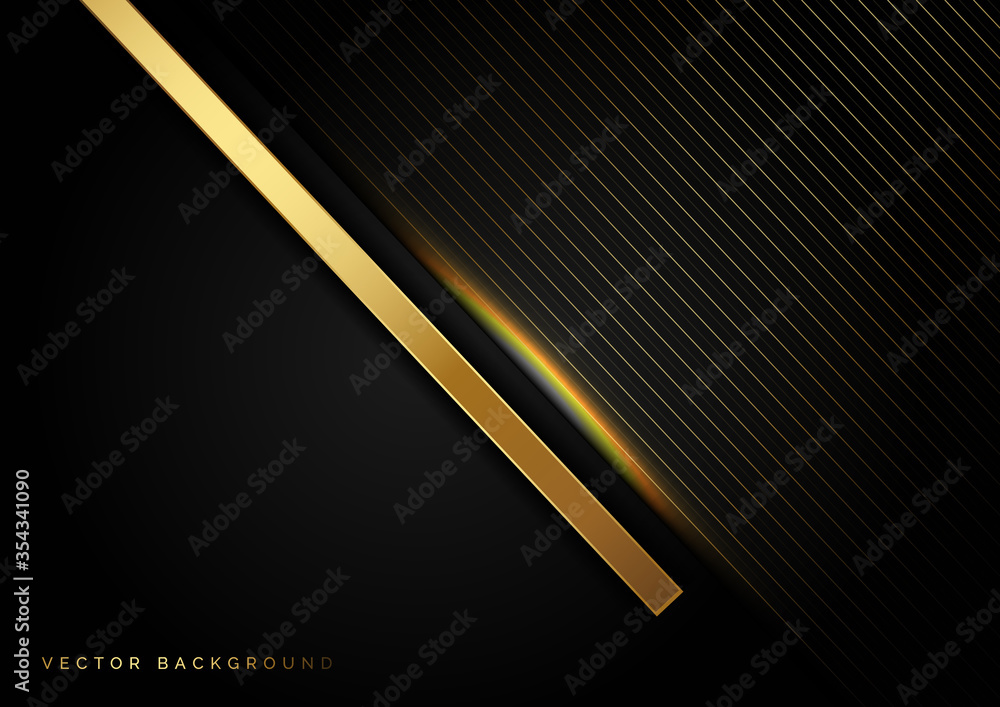 Abstract stripes golden lines diagonal overlap with light effect with copy space for text on black background. Luxury style. Abstract stripes golden lines diagonal overlap with light effect with copy space for text on black background. Luxury style.