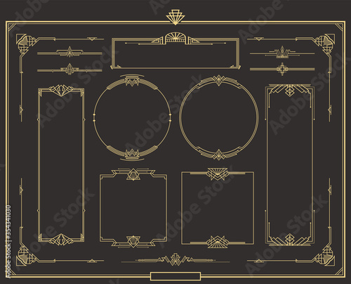 Set of Art deco gold calligraphic page dividers.