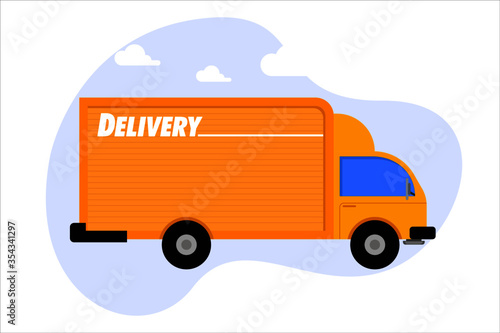 Online delivery service concept, online order tracking, delivery home and office. Warehouse, truck, drone, scooter and bicycle courier, Vector illustration