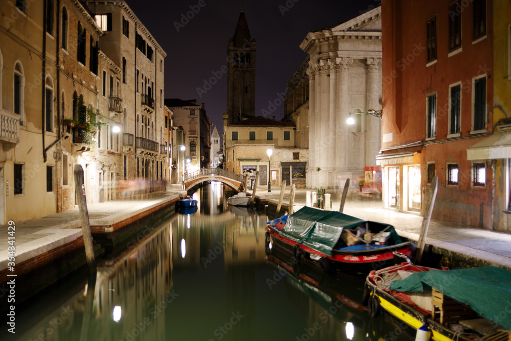 View of the night canal in Venice. Italy. 