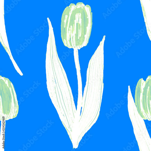 Seamless pattern with hand drawn flowers: artichoke, orchid, cotton, poppy, t...