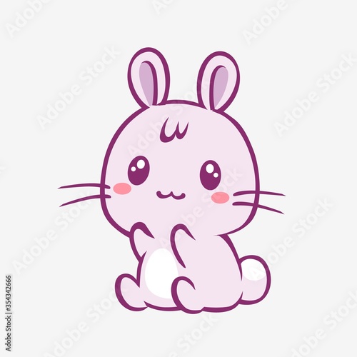 Kawaii rabbit cartoon. Cheerful funny little pink rabbit with red cheeks touched anime style manga charming fantasy cute vector art magic creative fairy tale design.