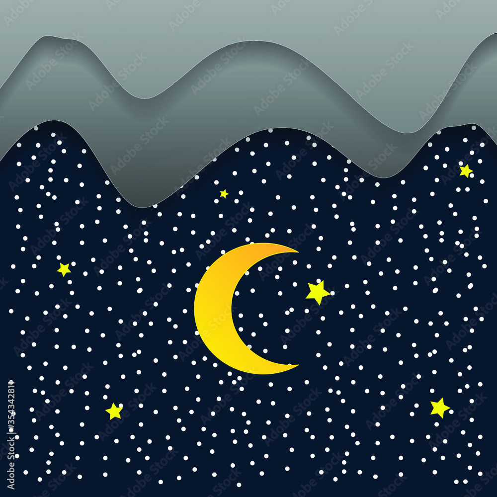 Vector night sky background stars and moon