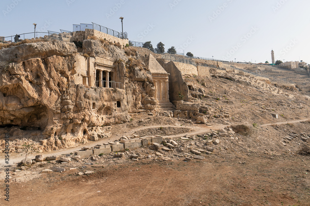 Priest Zechariah tomb on the old cemetery on Mount of Olives in Jerusalem, Israel.