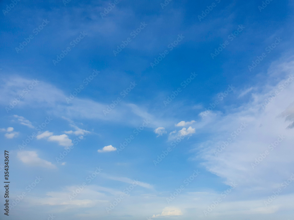 A clear blue sky with white clouds