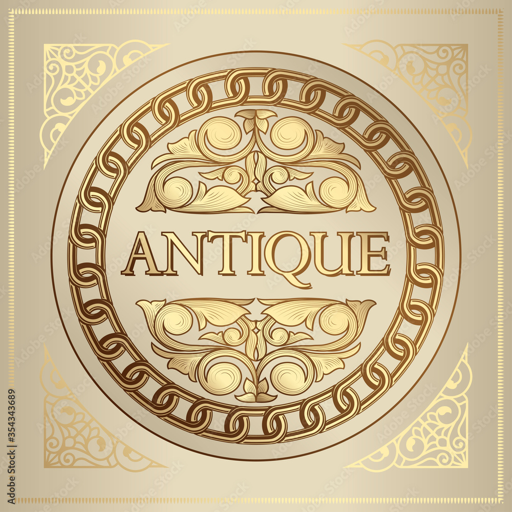 Golden ornate decorative vintage label