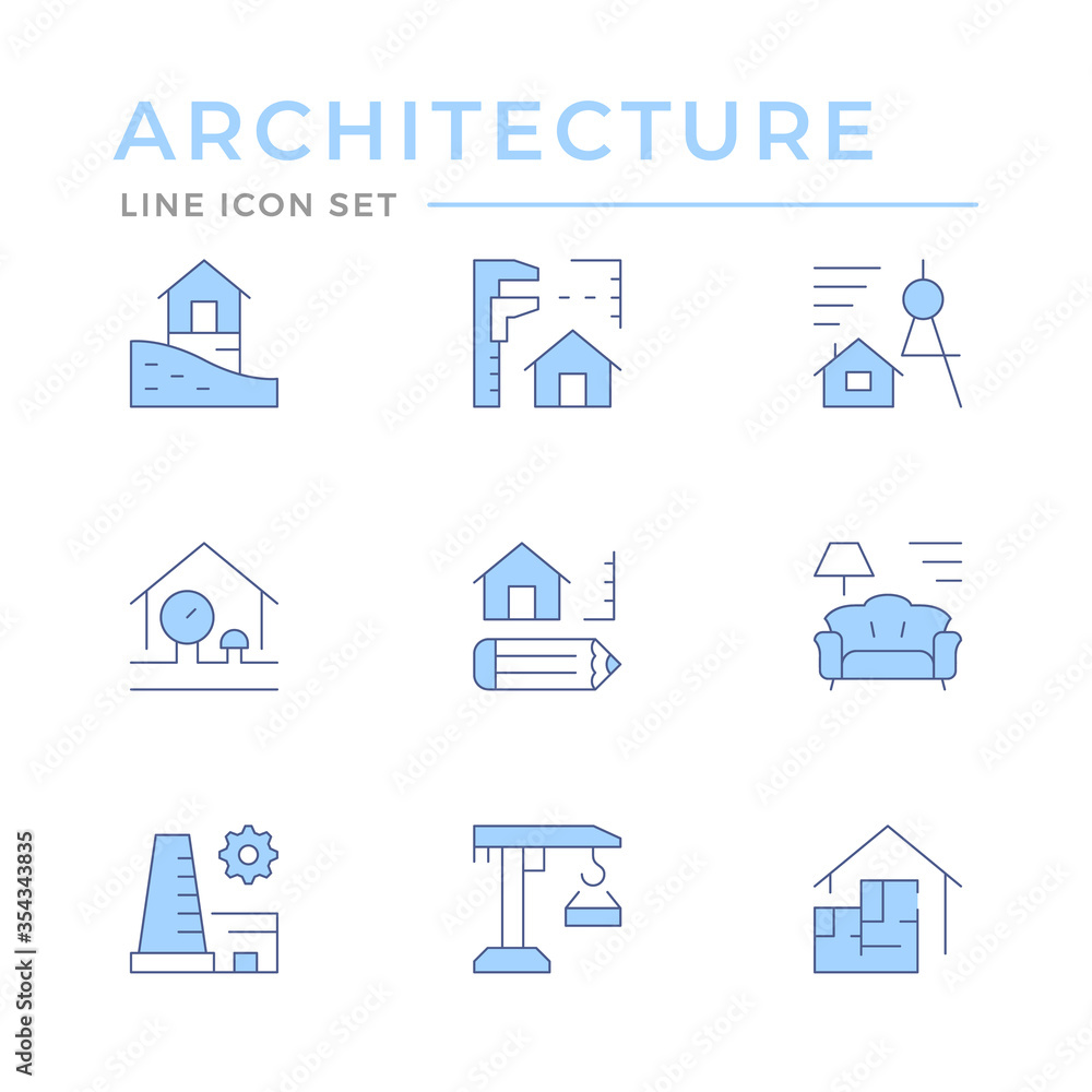 Set color line icons of architectural