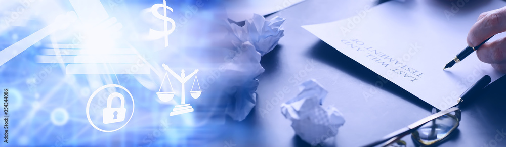 Legal concept. The procedure for writing the last will. Papers with testament on the table. Registration of the last will and testament. Legal concept. The procedure for writing the last will. Papers with testament on the table. Registration of the last will and testament.