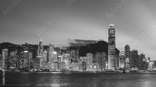 Panorama of skyline of Hong Kong city at dusk