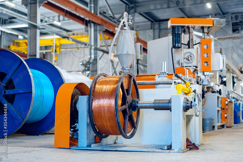 Inside the new factory manufacturing electrical cable. Cable production