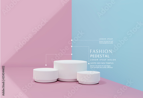 Vector pink-blue minimal scene , podiumfor cosmetic product presentation. Abstract background with geometric podium platform in pastel colors. Template for design, presentation, advertisement. photo