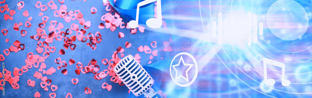 The concept of media presentations. Retro microphone on the background. Concert and show poster. Music album cover. The concept of media presentations. Retro microphone on the background. Concert and show poster. Music album cover.
