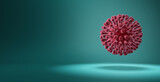 coronavirus floating isolated on a blue-green background with copy space, 3d illustration