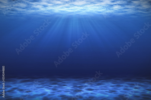 Sunbeam blue deep sea or ocean underwater background.